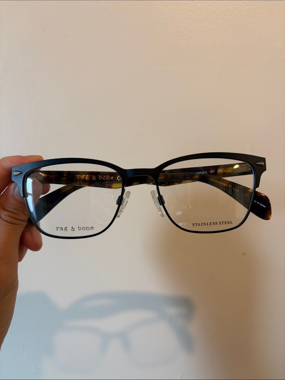 rag & bone Black and Tortoiseshell Metal-Trim Eyeglass Frames